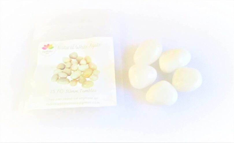 White Agate Pack of 5 AAA Quality Tumbled Stones | 15 TO 20mm Tumbled Stones | Healing Stones| White Agate Tumbles in Gift Pack