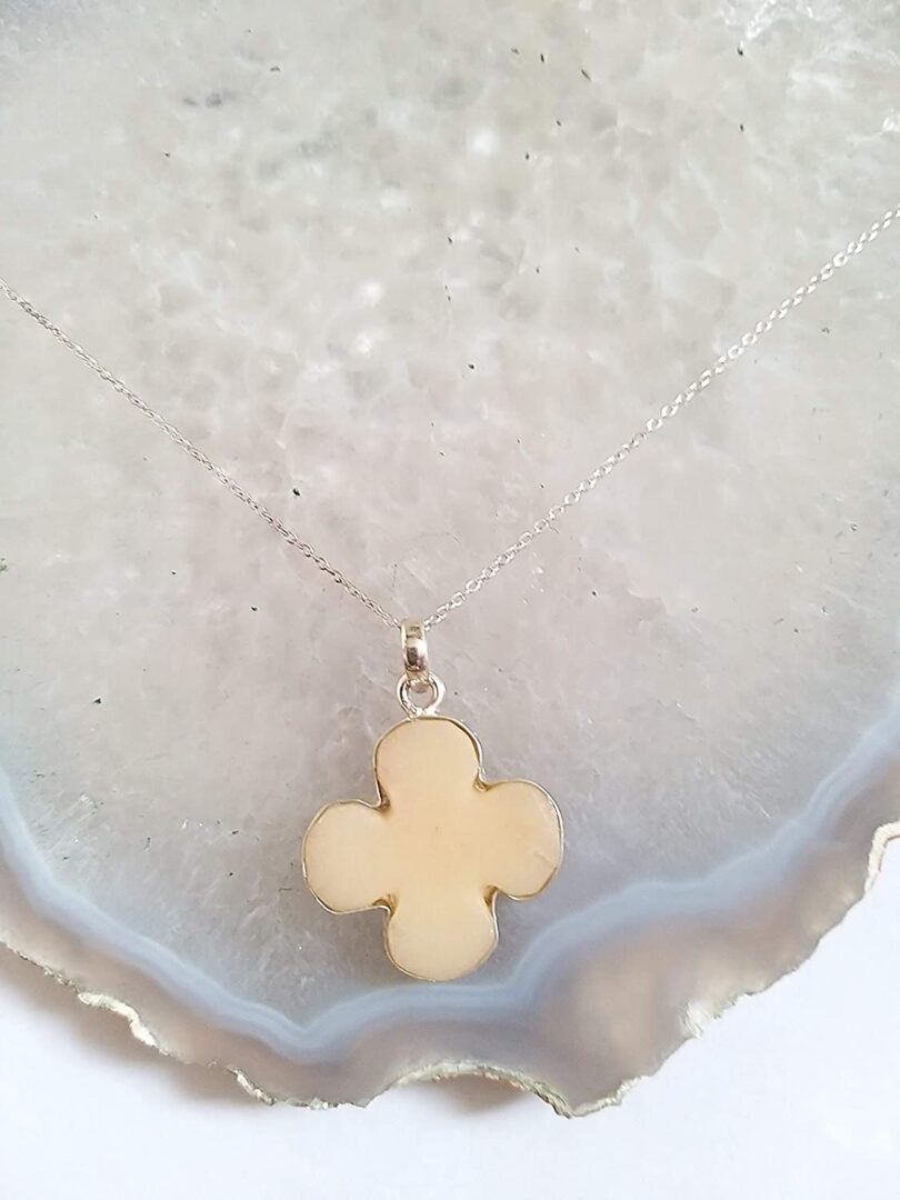 Yellow Jade 925-Silver Pendant Necklace | 925- Silver Chain-16'' | Yellow Jade 925-Silver Flower Pendant | Geniune 925 Sterling Silver chain | Gift for Her