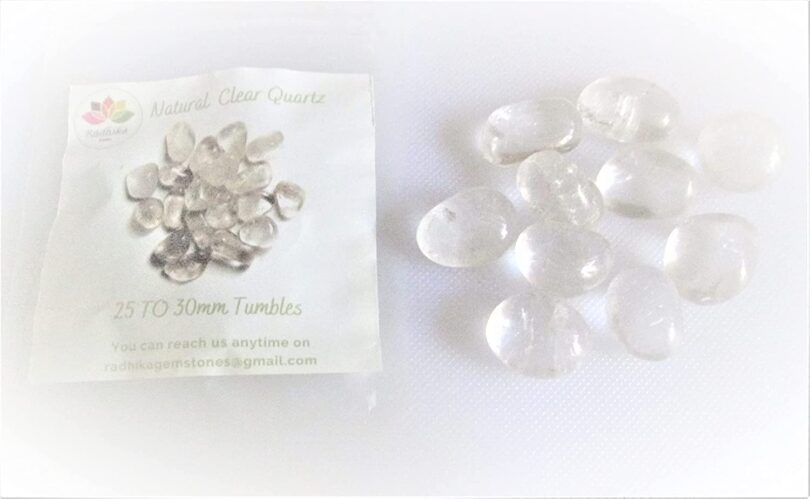 Clear Quartz Pack of 10 AAA Quality Tumbled Stones | 20 TO 25mm Tumbled Stones | Healing Stones | Clear Quartz Tumbles in Gift Pack