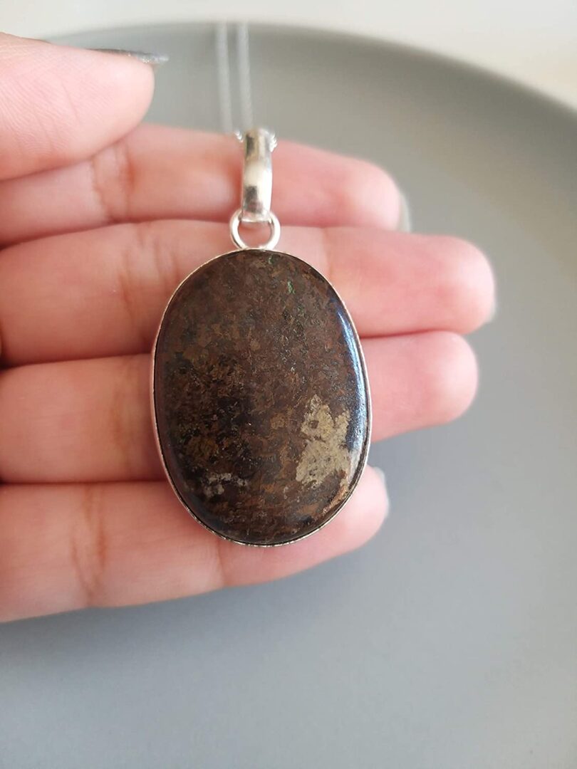 Bronzite Stone Pendant Necklace | Natural Gemstone Pendant -18"- Chain Necklace | Geniune Bronzite Crystal GS Pendant | Gift Packing - Image 3