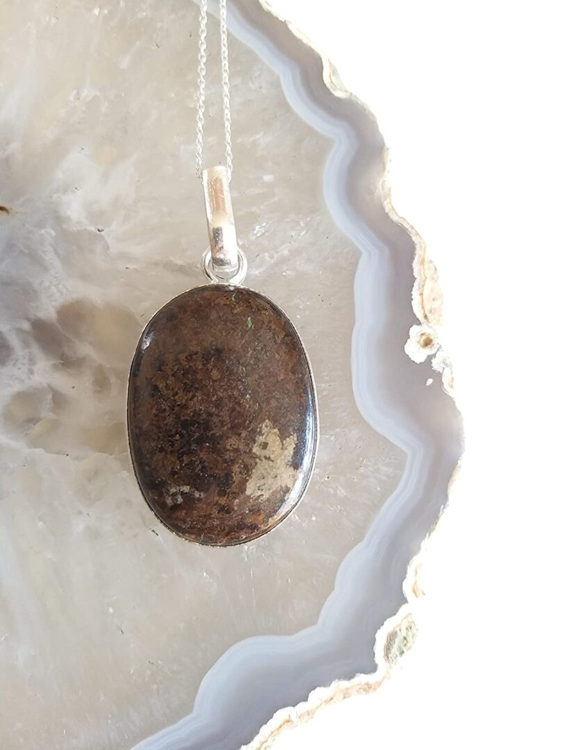 Bronzite Stone Pendant Necklace | Natural Gemstone Pendant -18"- Chain Necklace | Geniune Bronzite Crystal GS Pendant | Gift Packing