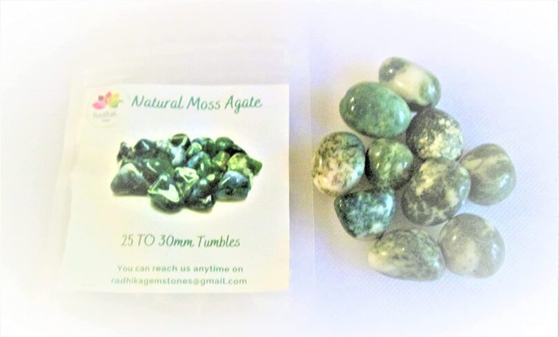 Moss Agate Pack of 10 AAA Quality Tumbled Stones | 15 TO 20mm Tumbled Stones | Healing Stones | Moss Agate Tumbles in Gift Pack - Image 2