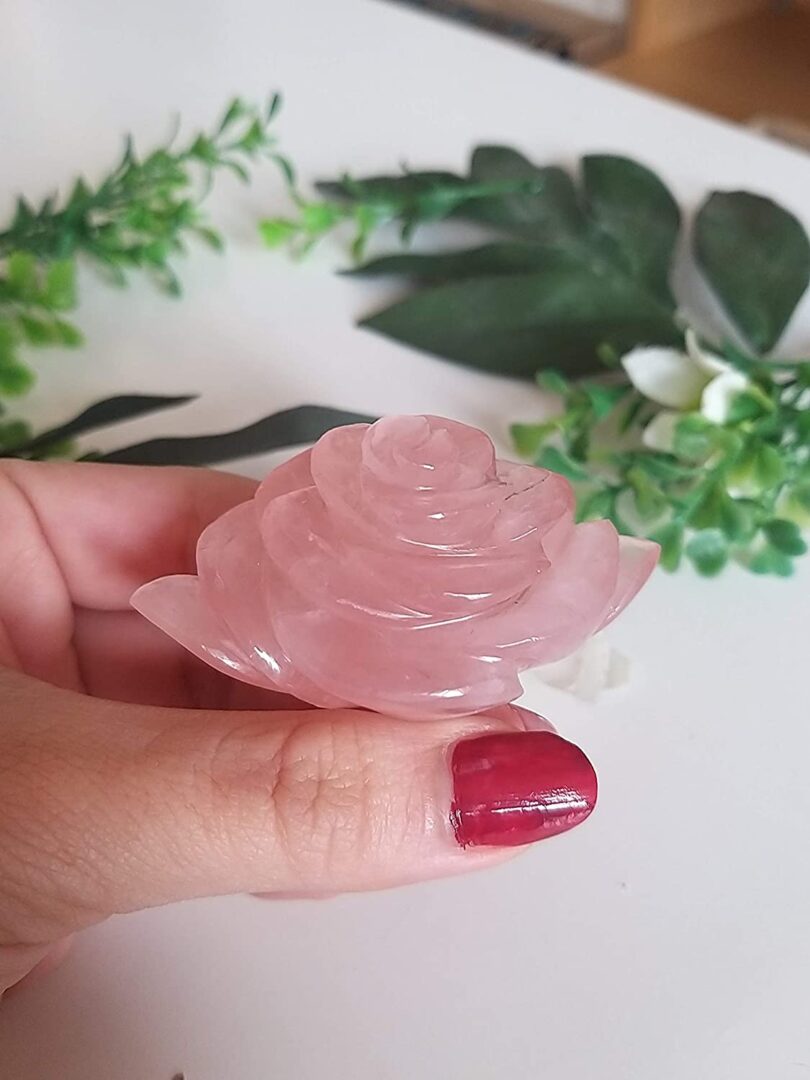 Genuine Rose Quartz Flower Carving | 50mm Rose Shaped Handmade Crystal | Decor Showpiece | Repel Negativity Crystal | Gift Crystal Carving