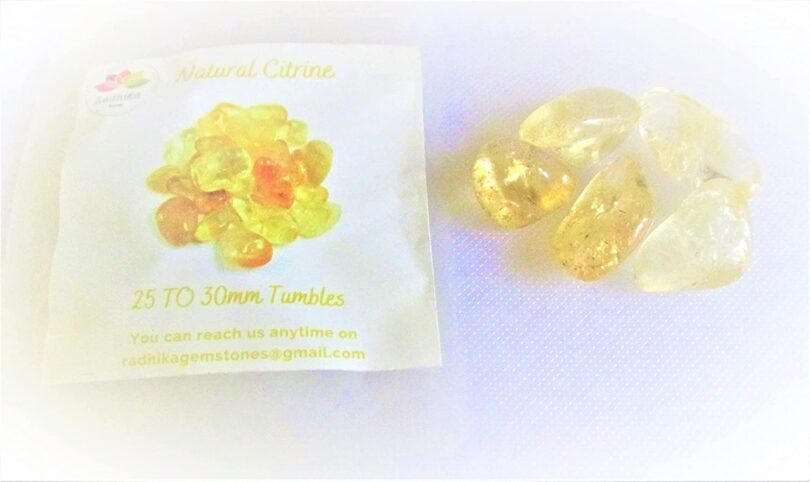 Citrine Pack of 5 AAA Quality Tumbled Stones | 15 TO 20mm Tumbled Stones | Healing Stones | Citrine Tumbles in Gift Pack