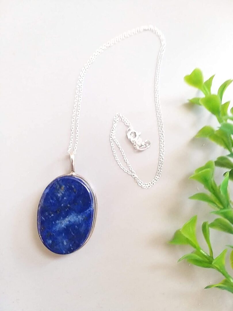 Lapis Lazuli 925-Silver Pendant Necklace | Sterling Silver Chain-16'' | Lapis Lazuli 925-Silver Pendant | Geniune 925-Sterling Silver chain | Gift for Her - Image 3