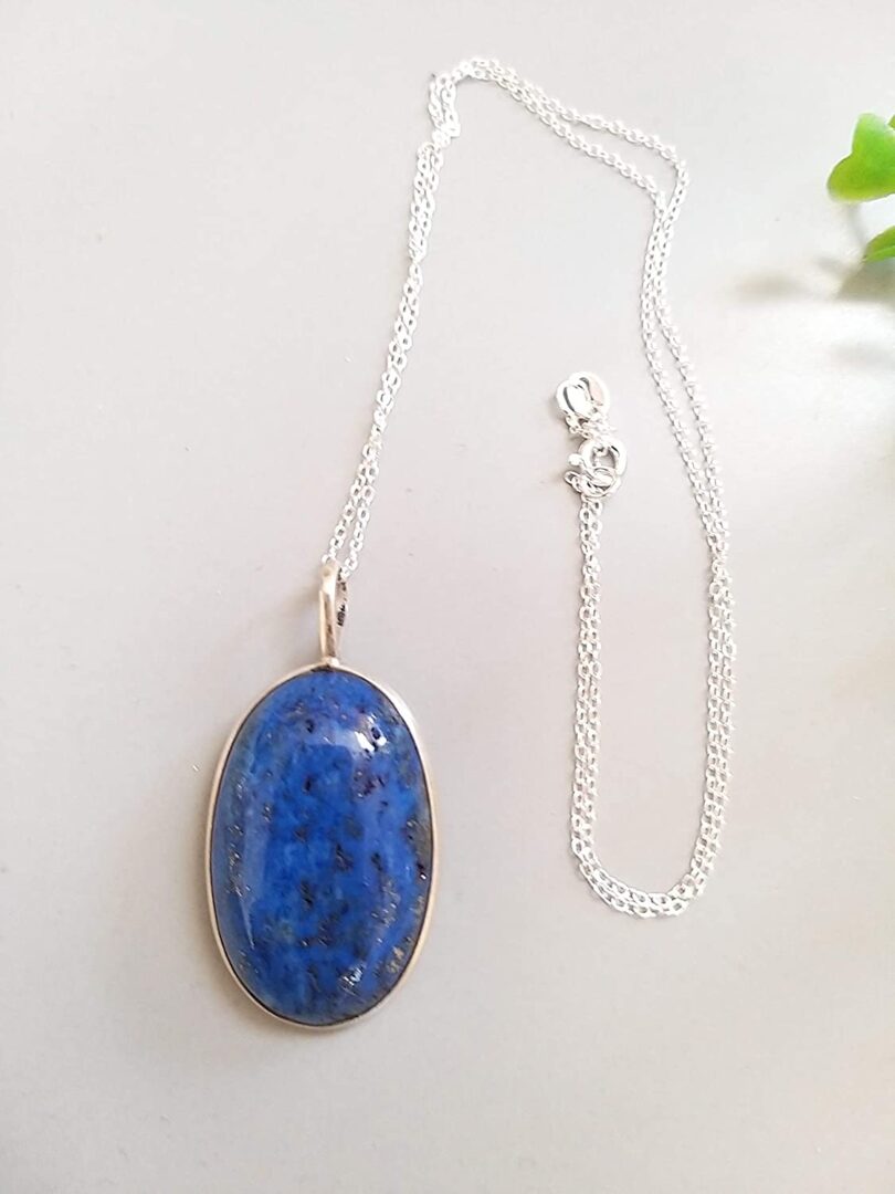 Lapis Lazuli 925-Silver Pendant Necklace | Sterling Silver Chain-16'' | Lapis Lazuli 925-Silver Pendant | Geniune 925-Sterling Silver chain | Gift for Her - Image 3