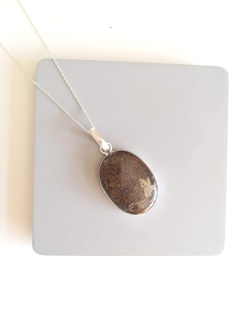 Bronzite Stone Pendant Necklace | Natural Gemstone Pendant -18"- Chain Necklace | Geniune Bronzite Crystal GS Pendant | Gift Packing - Image 2