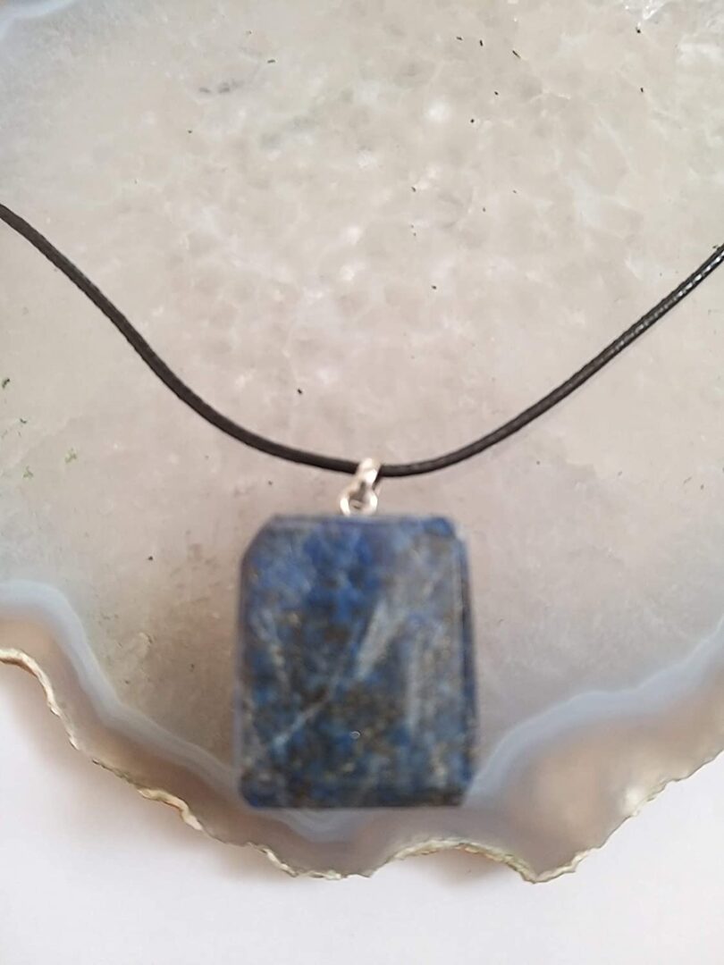 Lapis Lazuli Pendant Necklace | Stunning 925-Silver Pendant | Adjustable Waxed Cord -18'' | Natural Healing Stone Pendant | Gift for Her