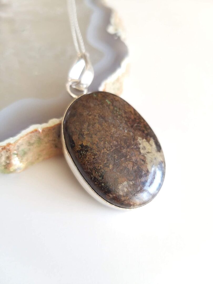 Bronzite Stone Pendant Necklace | Natural Gemstone Pendant -18"- Chain Necklace | Geniune Bronzite Crystal GS Pendant | Gift Packing - Image 4