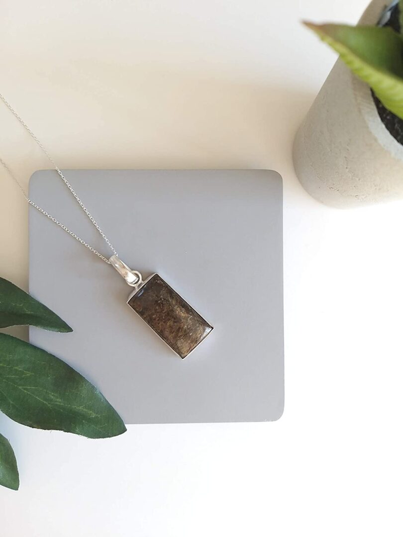 Bronzite Stone Pendant Necklace | Natural Gemstone Pendant -18"- Chain Necklace | Geniune Bronzite Crystal GS Pendant | Gift Packing - Image 4