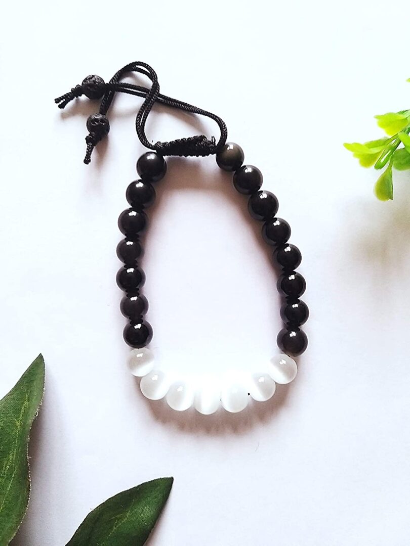 Selenite & Black Onyx Crystal Bracelet | Natural Crystal Gemstone Bracelet | Healing Stone | Meditation | Gift Crystal Bracelet | Gift for Her