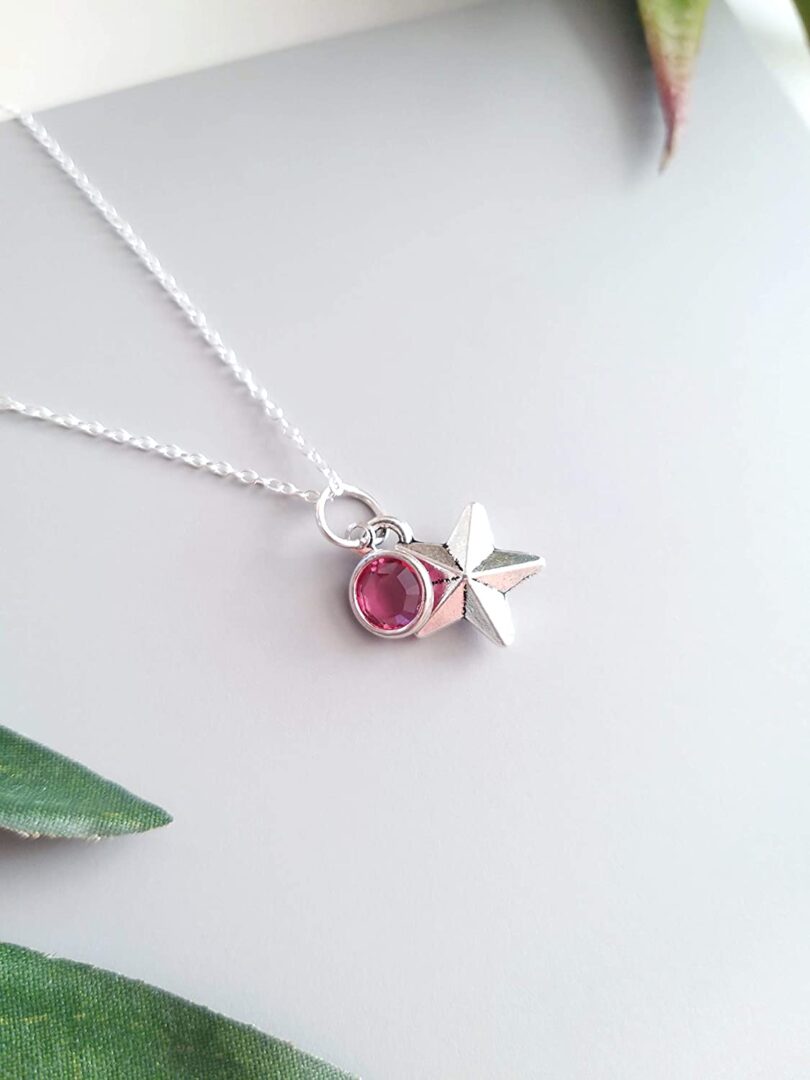 October-Libra Birthstone Charm Silver Necklace| Pink Turmouline Silver Necklace Christmas Gift | Geniune 925 Sterling Silver |Gifts for her - Image 2