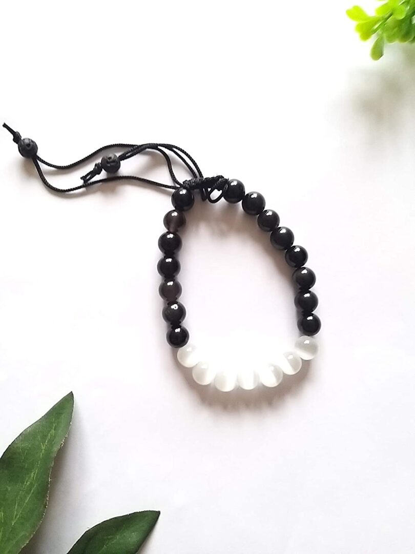 Selenite & Black Onyx Crystal Bracelet | Natural Crystal Gemstone Bracelet | Healing Stone | Meditation | Gift Crystal Bracelet | Gift for Her