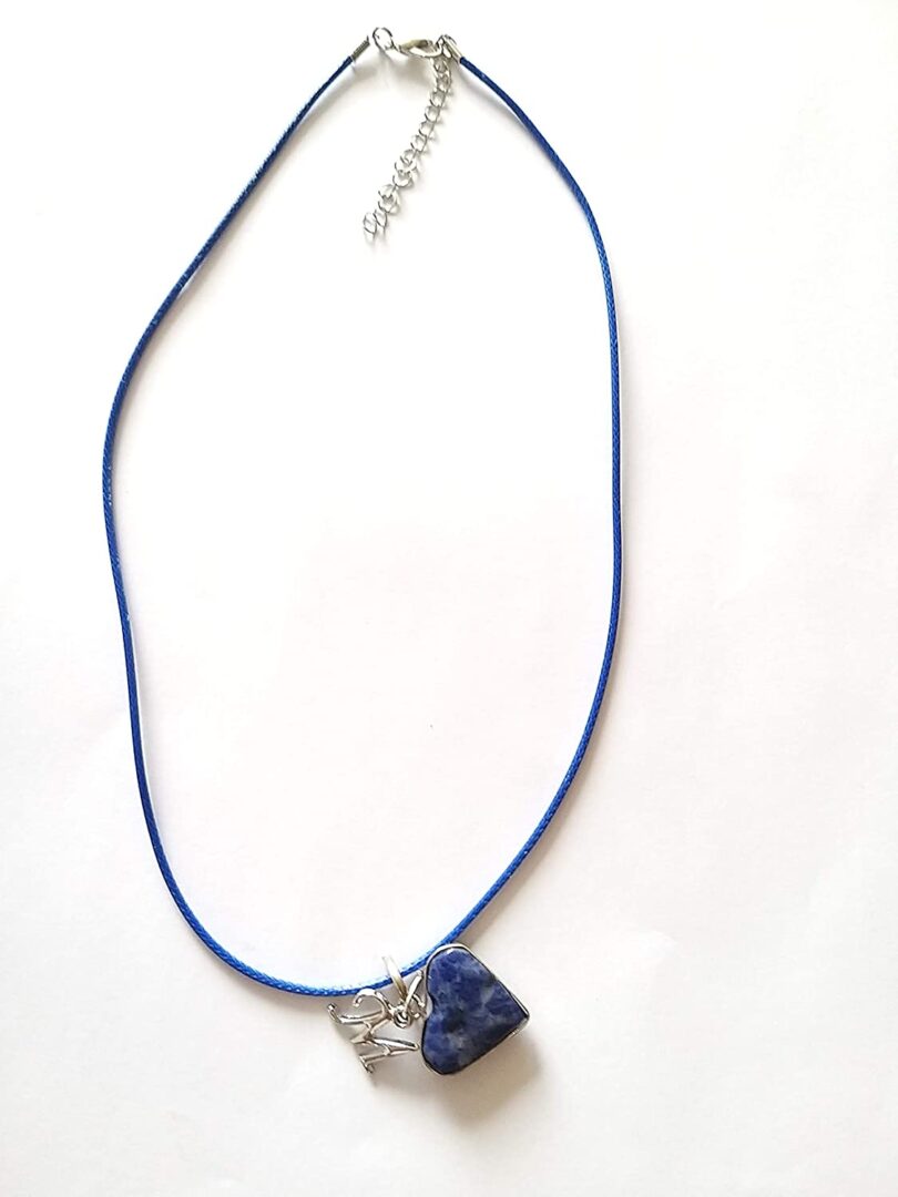 Initial - M - Necklace with Natural Lapis Lazuli Pendant | Stunning Personalised Necklace | Crystal Pendant with Inital -18"- Waxed Cord Necklace | Gift for Her - Image 2