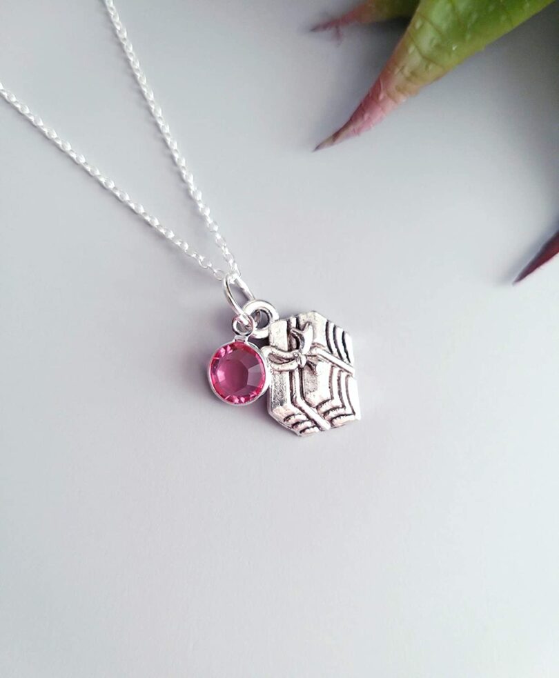 October-Libra Birthstone Charm Silver Necklace| Pink Turmouline Silver Necklace Christmas Gift | Geniune 925 Sterling Silver |Gifts for her - Image 6