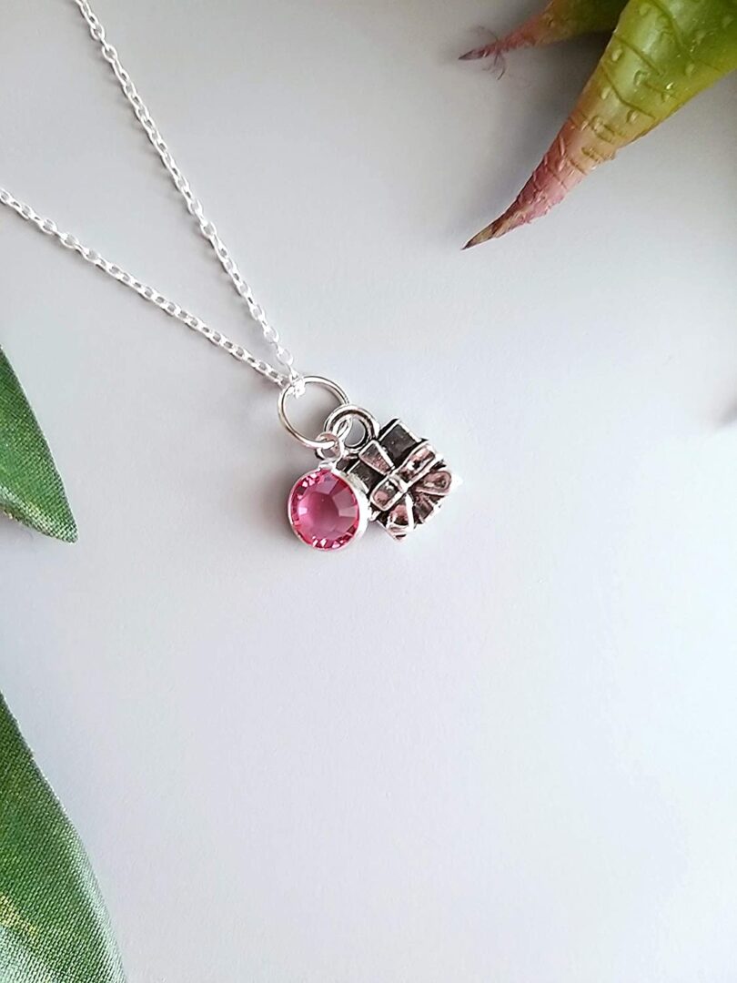 October-Libra Birthstone Charm Silver Necklace| Pink Turmouline Silver Necklace Christmas Gift | Geniune 925 Sterling Silver |Gifts for her - Image 4