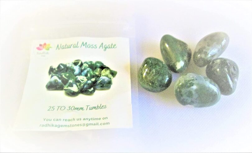 Moss Agate Pack of 5 AAA Quality Tumbled Stones | 20 TO 25mm Tumbled Stones | Healing Stones | Moss Agate Tumbles in Gift Pack - Image 2