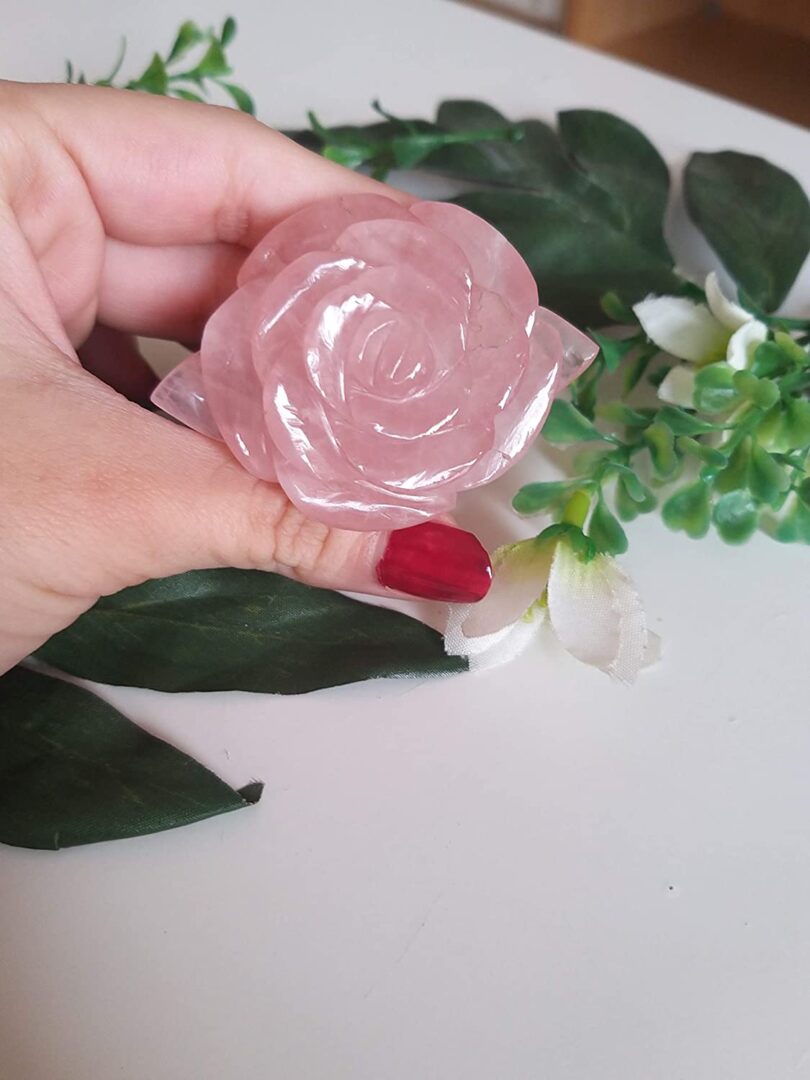 Genuine Rose Quartz Flower Carving | 50mm Rose Shaped Handmade Crystal | Decor Showpiece | Repel Negativity Crystal | Gift Crystal Carving - Image 2