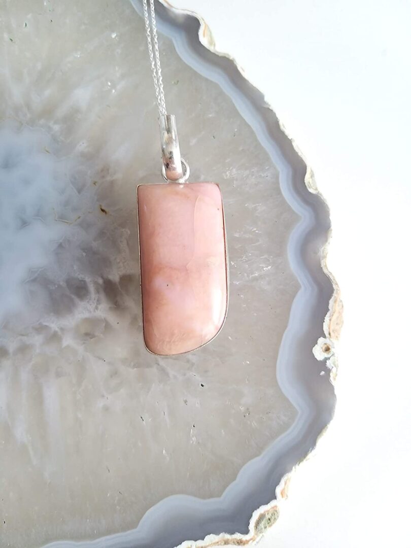 Peach aventurine Stone Pendant Necklace | Natural Gemstone Pendant -18"- Chain Necklace | Geniune Peach Aventurine Stone GS Pendant | Gift Packing - Image 2