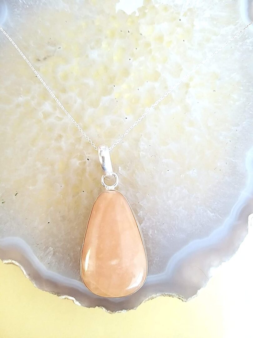 Peach aventurine Stone Pendant Necklace | Natural Gemstone Pendant -18"- Chain Necklace | Geniune Peach Aventurine Stone GS Pendant | Gift Packing