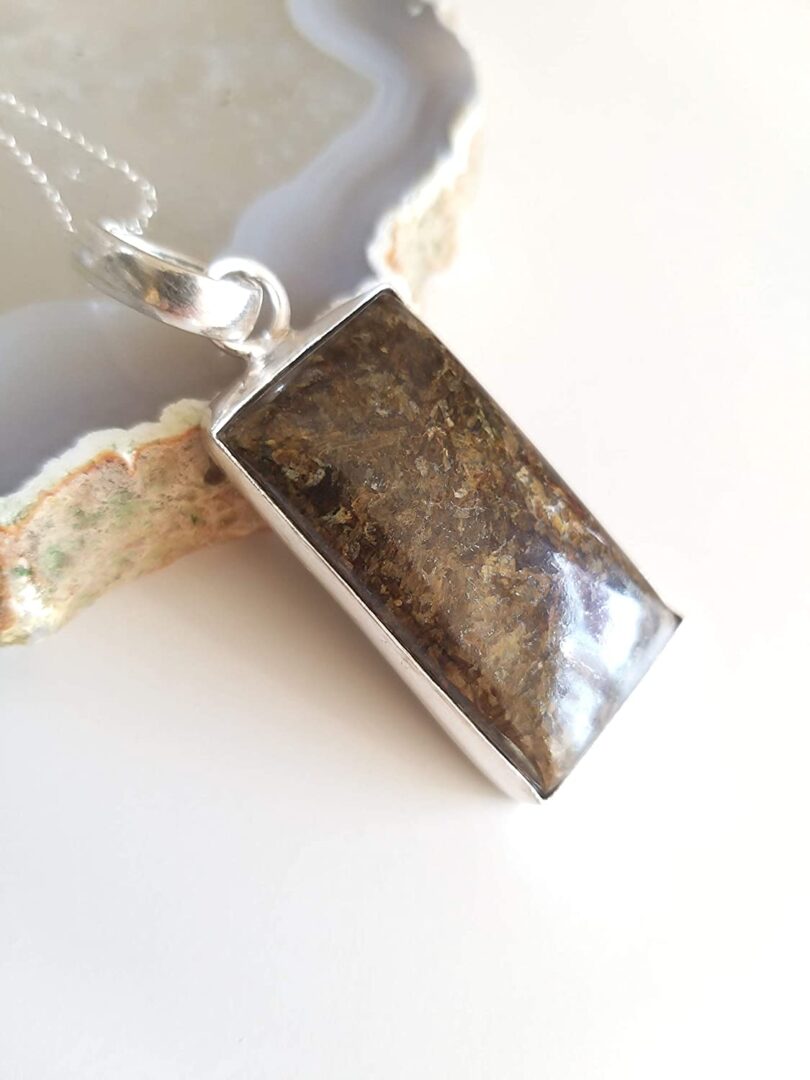 Bronzite Stone Pendant Necklace | Natural Gemstone Pendant -18"- Chain Necklace | Geniune Bronzite Crystal GS Pendant | Gift Packing - Image 3