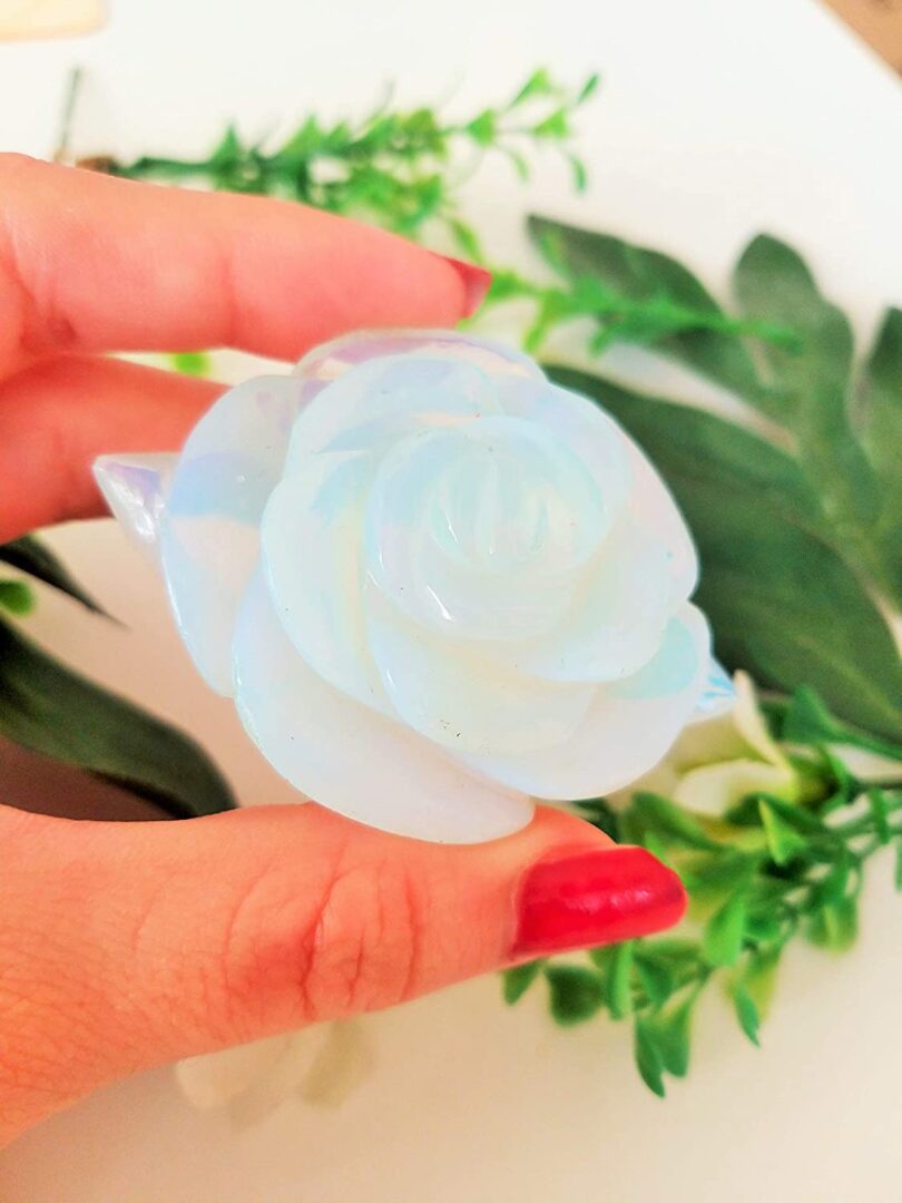 Genuine Opalite Flower Carving | 50mm Rose Shaped Handmade Crystal| Home Decor Showpiece | Repel Negativity Crystal | Gift Crystal Carving