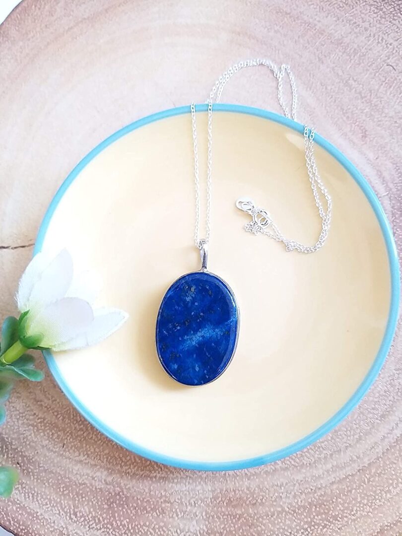 Lapis Lazuli 925-Silver Pendant Necklace | Sterling Silver Chain-16'' | Lapis Lazuli 925-Silver Pendant | Geniune 925-Sterling Silver chain | Gift for Her - Image 2