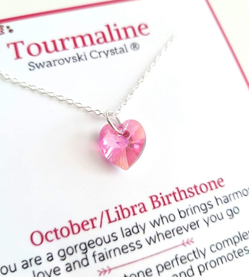 October-Libra Birthstone Heart Silver Necklace| Pink Turmouline Silver Necklace Christmas Gift | Geniune 925 Sterling Silver |Gifts for her - Image 5