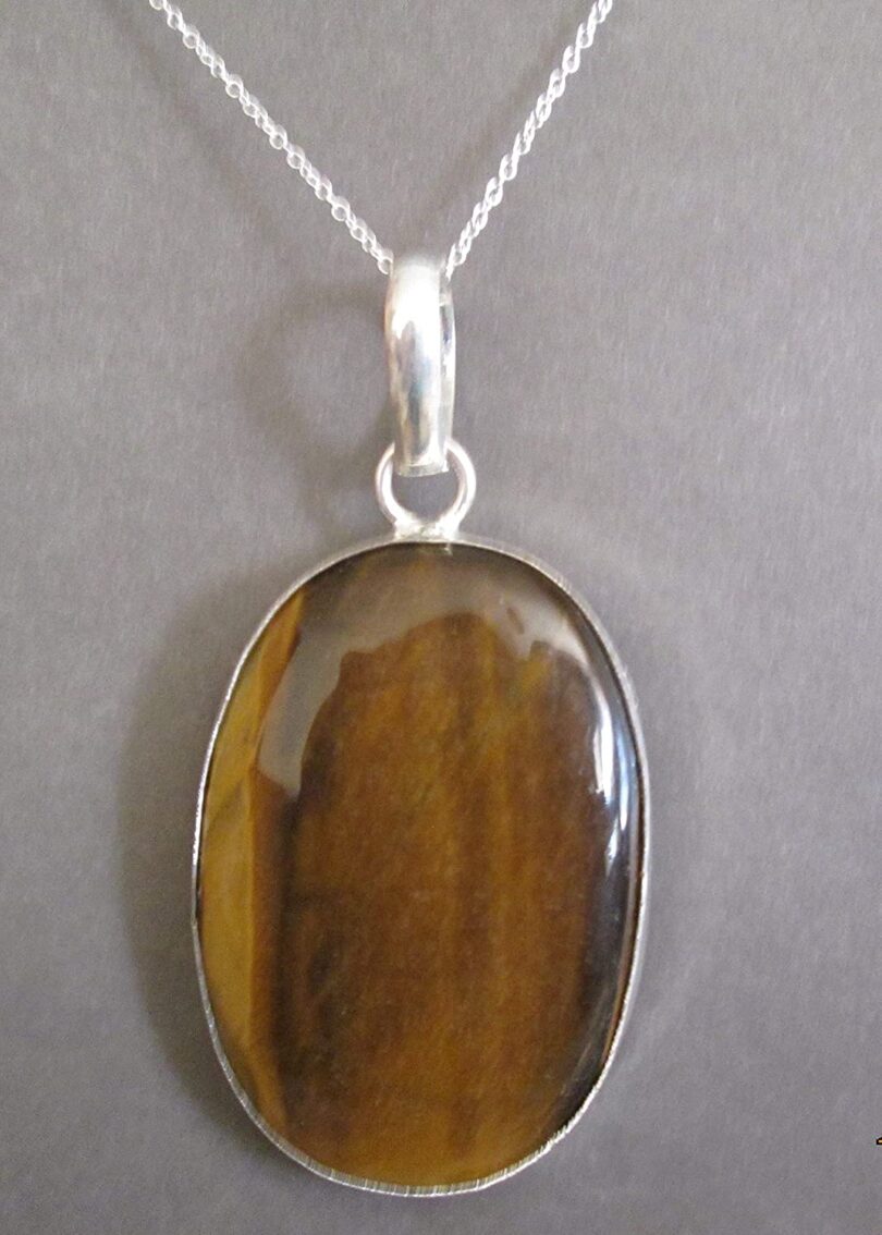 Tigers Eye Stone Pendant Necklace | Natural Gemstone Pendant -18"- Chain Necklace | Geniune Tigers Eye Crystal GS Pendant | Gift Packing