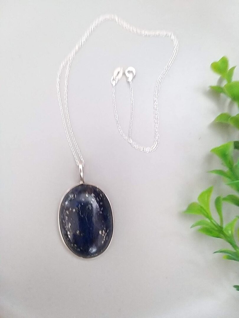 Lapis Lazuli 925-Silver Pendant Necklace | Sterling Silver Chain-16'' | Lapis Lazuli 925-Silver Pendant | Geniune 925-Sterling Silver chain | Gift for Her - Image 3