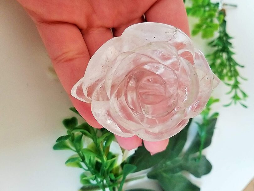 Genuine Clear quartz Flower Carving | 50mm Rose Shaped Handmade Crystal | Decor Showpiece | Repel Negativity Crystal | Gift Crystal Carving - Image 5