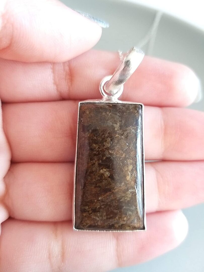 Bronzite Stone Pendant Necklace | Natural Gemstone Pendant -18"- Chain Necklace | Geniune Bronzite Crystal GS Pendant | Gift Packing