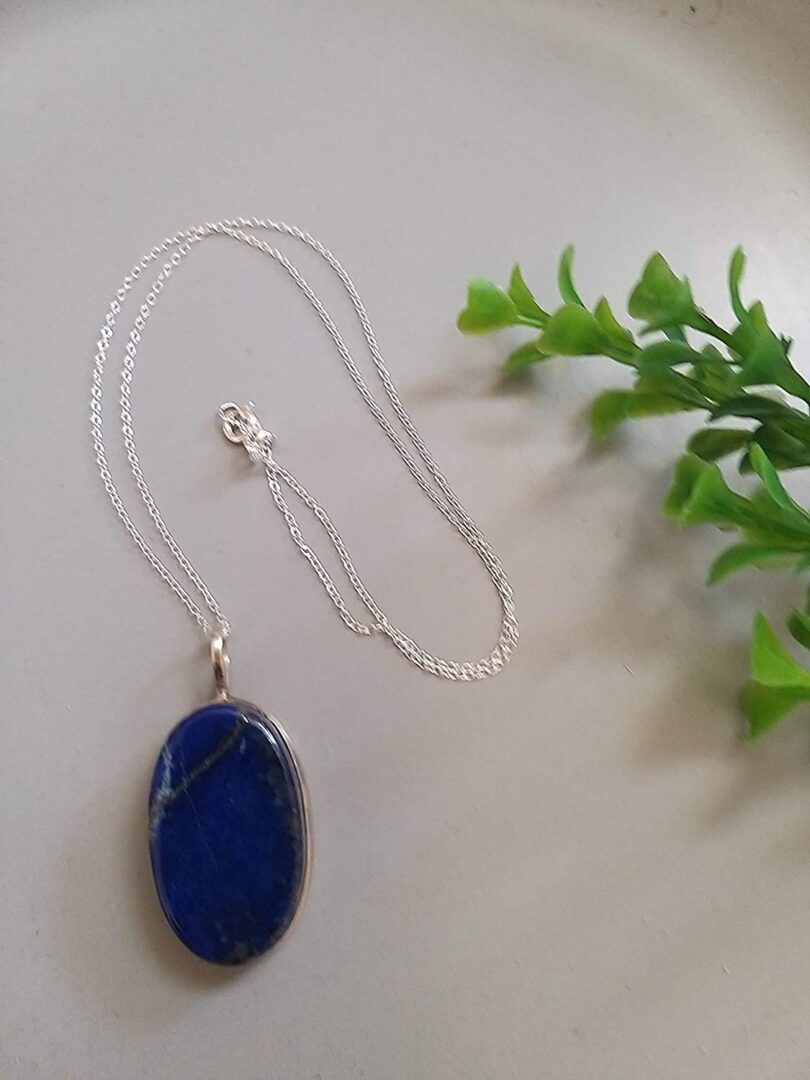 Lapis Lazuli 925-Silver Pendant Necklace | Sterling Silver Chain-16'' | Lapis Lazuli 925-Silver Pendant | Geniune 925-Sterling Silver chain | Gift for Her - Image 2