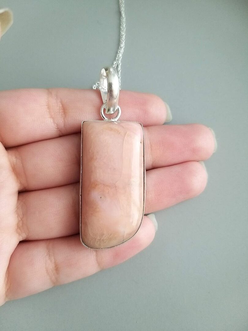 Peach aventurine Stone Pendant Necklace | Natural Gemstone Pendant -18"- Chain Necklace | Geniune Peach Aventurine Stone GS Pendant | Gift Packing