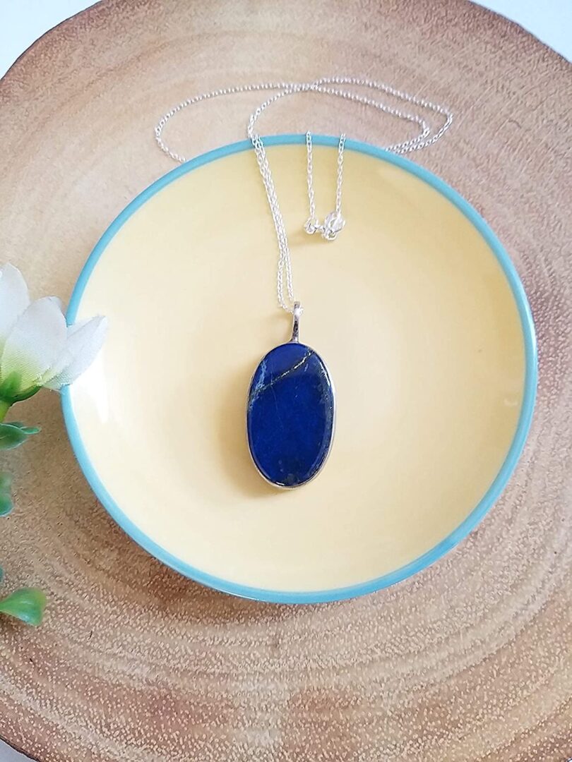 Lapis Lazuli 925-Silver Pendant Necklace | Sterling Silver Chain-16'' | Lapis Lazuli 925-Silver Pendant | Geniune 925-Sterling Silver chain | Gift for Her - Image 3