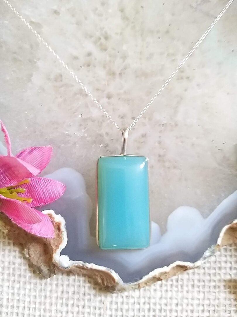 Aqua Blue Chalcedony 925-Silver Pendant Necklace | 925- Silver Chain-16'' | Chalcedony 925-Silver Pendant | Geniune 925 Sterling Silver chain | Gift for Her