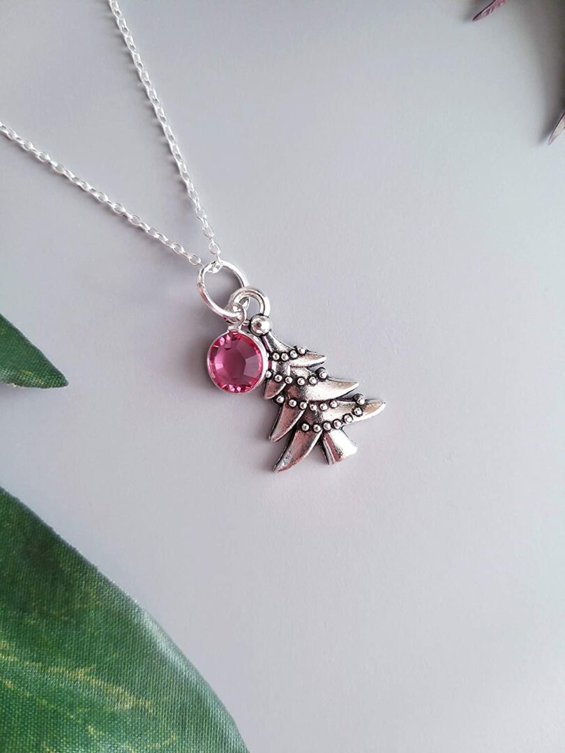 October-Libra Birthstone Charm Silver Necklace| Pink Turmouline Silver Necklace Christmas Gift | Geniune 925 Sterling Silver |Gifts for her - Image 3