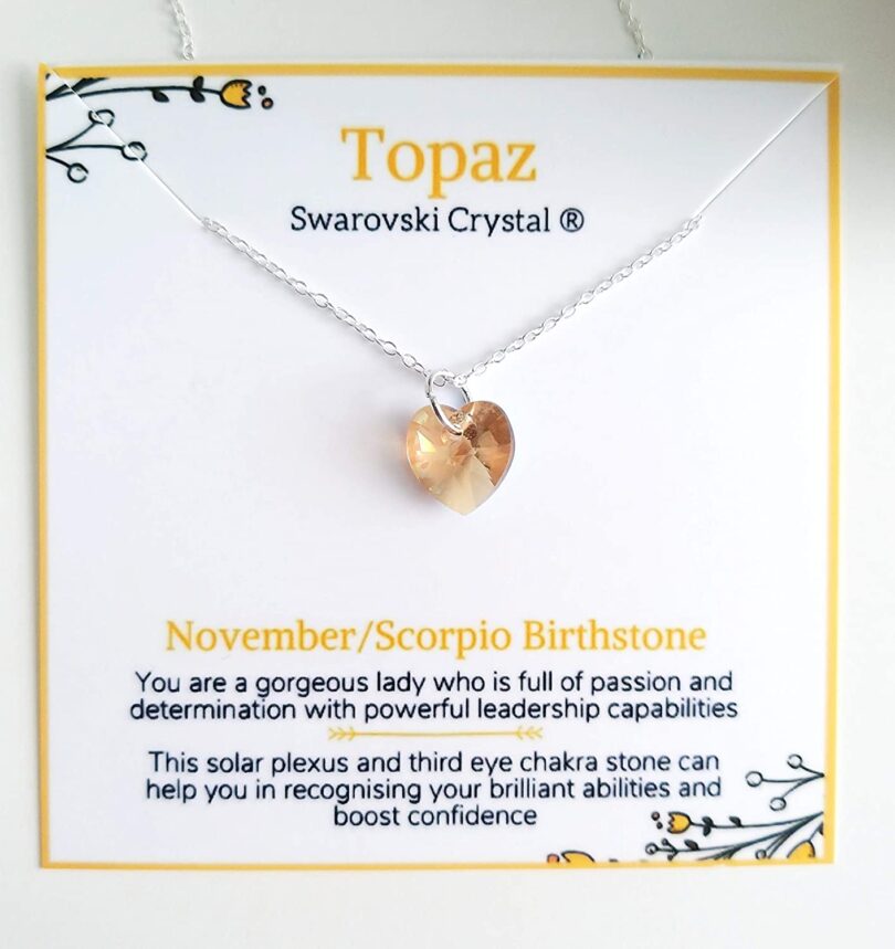 November-Scorpio Birthstone Heart Silver Necklace| Yellow Topaz Silver Necklace Christmas Gift | Geniune 925 Sterling Silver | Gifts for her