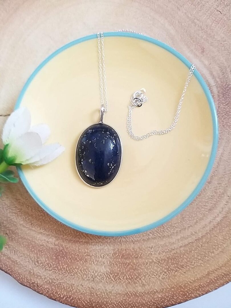 Lapis Lazuli 925-Silver Pendant Necklace | Sterling Silver Chain-16'' | Lapis Lazuli 925-Silver Pendant | Geniune 925-Sterling Silver chain | Gift for Her - Image 2