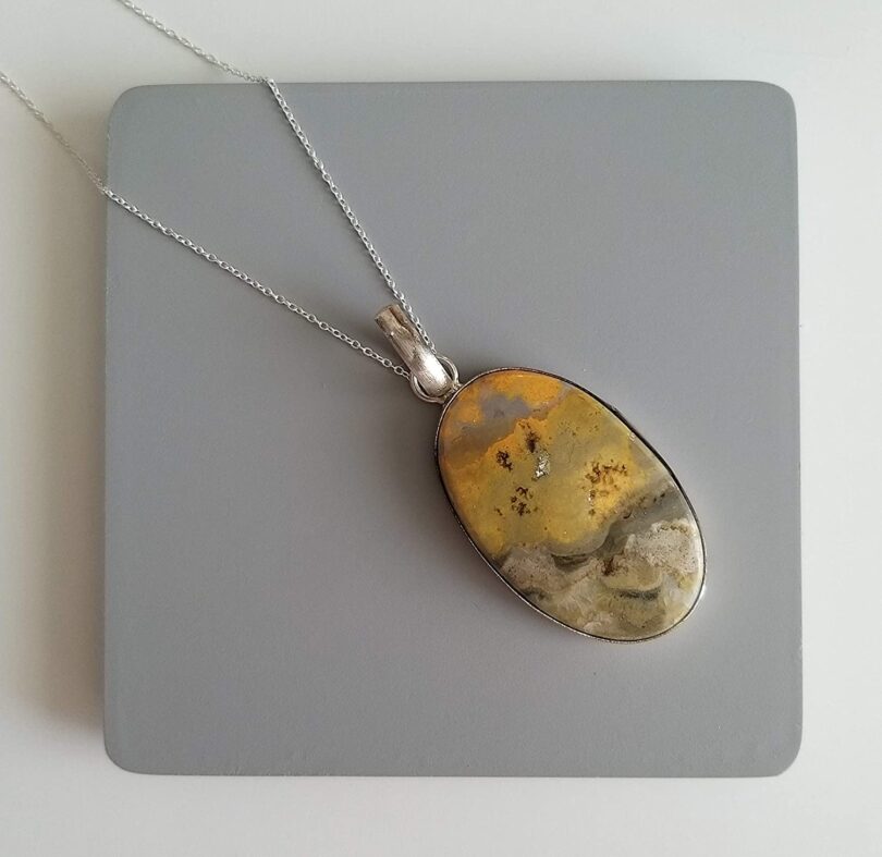 Bumble Bee Stone Pendant Necklace | Natural Gemstone Pendant -18"- Chain Necklace | Geniune Bumble Bee Stone GS Pendant | Gift Packing - Image 3