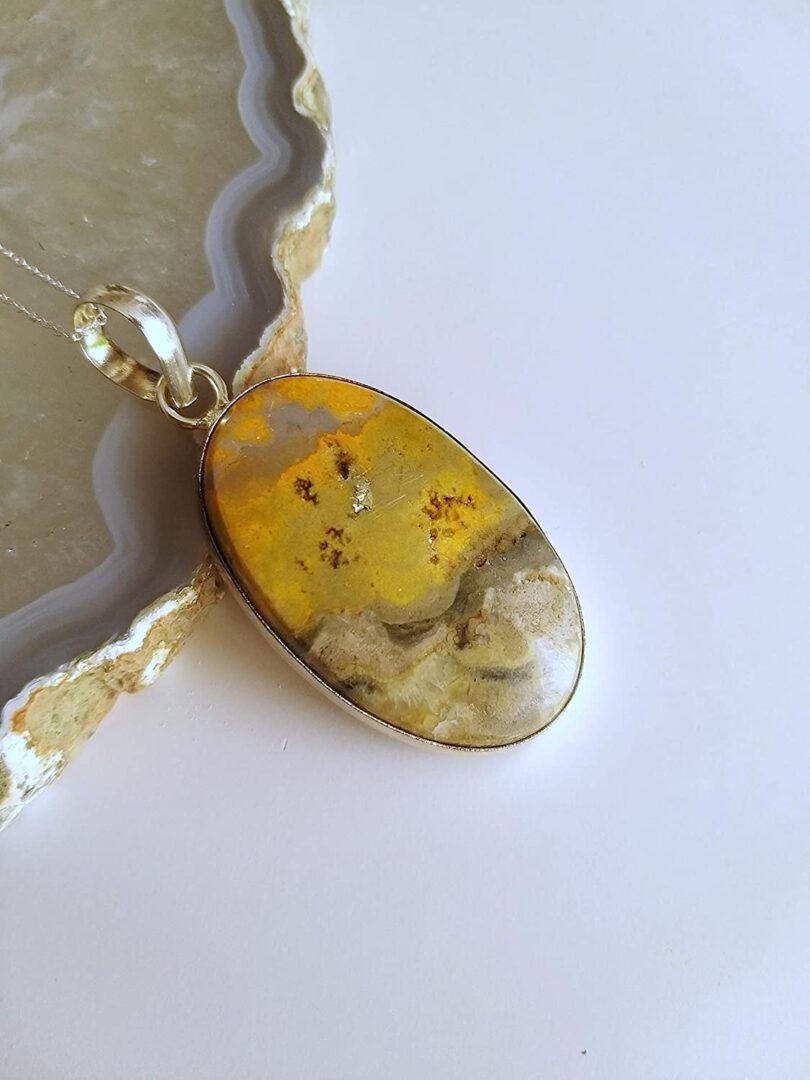 Bumble Bee Stone Pendant Necklace | Natural Gemstone Pendant -18"- Chain Necklace | Geniune Bumble Bee Stone GS Pendant | Gift Packing - Image 2