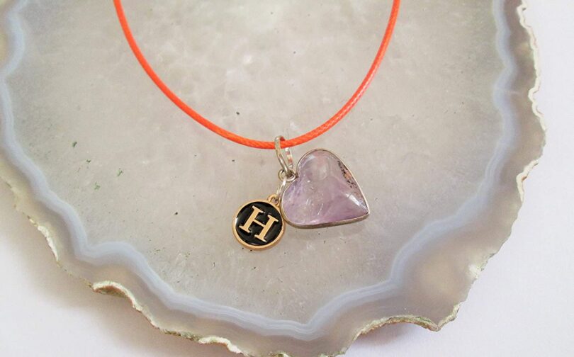 Personalised Letter - H - with Natural Amethyst Pendant | Stunning Natural Stone Necklace | Crystal Pendant with Inital -18"- Waxed Cord Necklace | Gift for Her