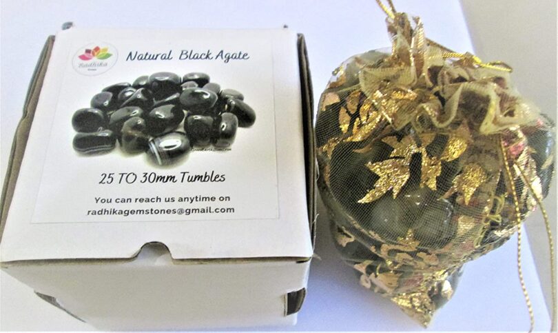 Black Agate Pack of 1 LB. AAA Quality Tumbled Stones | 25 TO 30mm Tumbled Stones | 30-35 Healing Stones | 460 Gms. Tumbles in Gift Pack