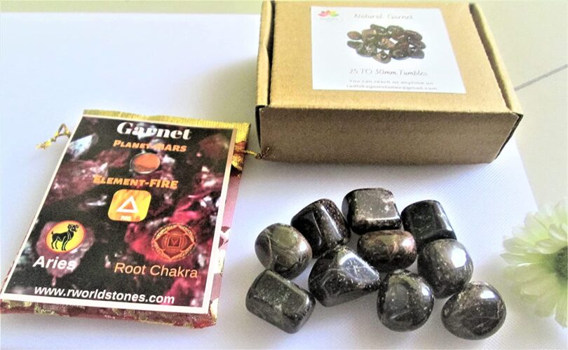 Garnet Pack of 10 AAA Quality Tumbled Stones | 25 TO 30mm Tumbled Stones | Healing Stones| Garnet Tumbles & Info Card in Gift Pack