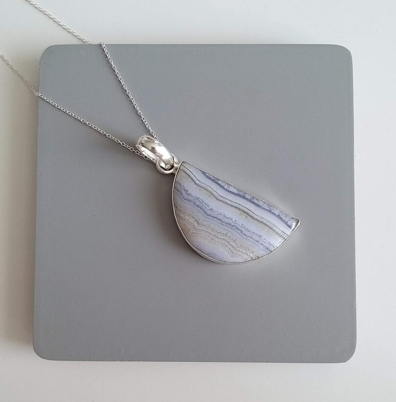 Blue Lace Agate Pendant Necklace | Natural Gemstone Pendant -18"- Chain Necklace | Geniune Blue Lace Agate Crystal GS Pendant | Gift Packing - Image 3