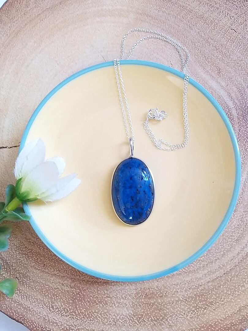 Lapis Lazuli 925-Silver Pendant Necklace | Sterling Silver Chain-16'' | Lapis Lazuli 925-Silver Pendant | Geniune 925-Sterling Silver chain | Gift for Her - Image 2