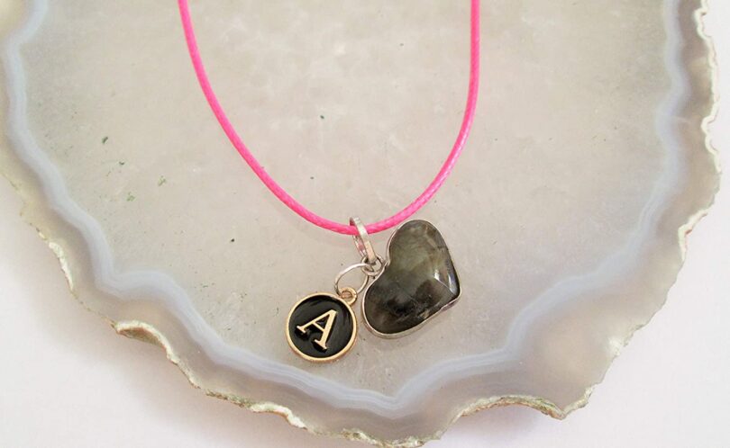 Personalised Letter - A - with Labradorite Pendant | Stunning Natural Stone Necklace | Crystal Pendant with Inital -18"- Waxed Cord Necklace | Gift for Her