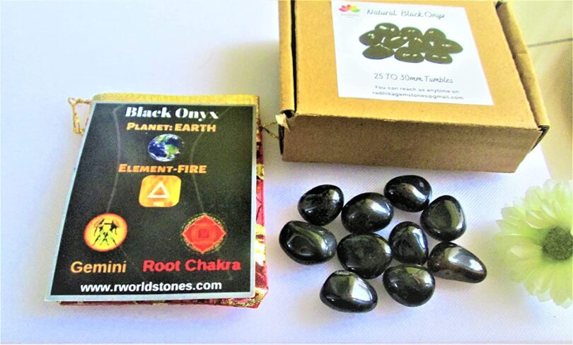 Black Onyx Pack of 10 AAA Quality Tumbled Stones | 25 TO 30mm Tumbled Stones | Healing Stones | Black Onyx Tumbles & Info Card in Gift Pack