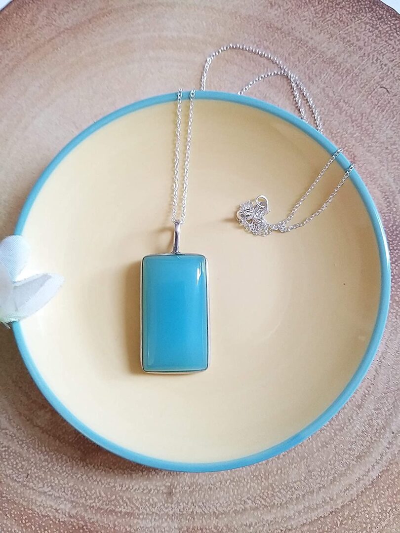 Aqua Blue Chalcedony 925-Silver Pendant Necklace | 925- Silver Chain-16'' | Chalcedony 925-Silver Pendant | Geniune 925 Sterling Silver chain | Gift for Her - Image 2