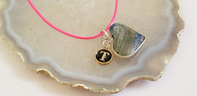 Personalised Letter - T - with Lapis Lazuli Pendant | Stunning Natural Stone Necklace | Crystal Pendant with Inital -18"- Waxed Cord Necklace | Gift for Her